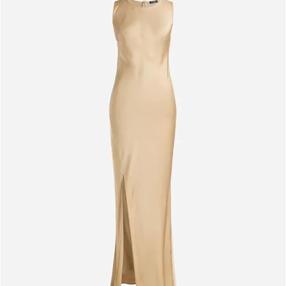 J. Crew Metallic High Neck Slip Dress In Luster Crepe Spring 2024 - Gold 18 - Picture 4 of 12